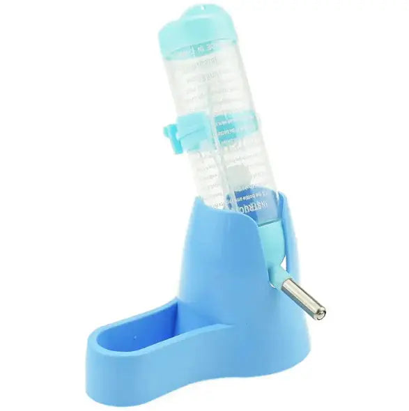 Automatic water dispenser and integrated food bowl for easy feeding and hydration.