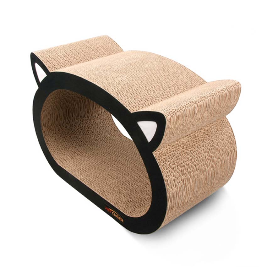 Stylish cat scratcher in home interior setting, protecting furniture with flair.