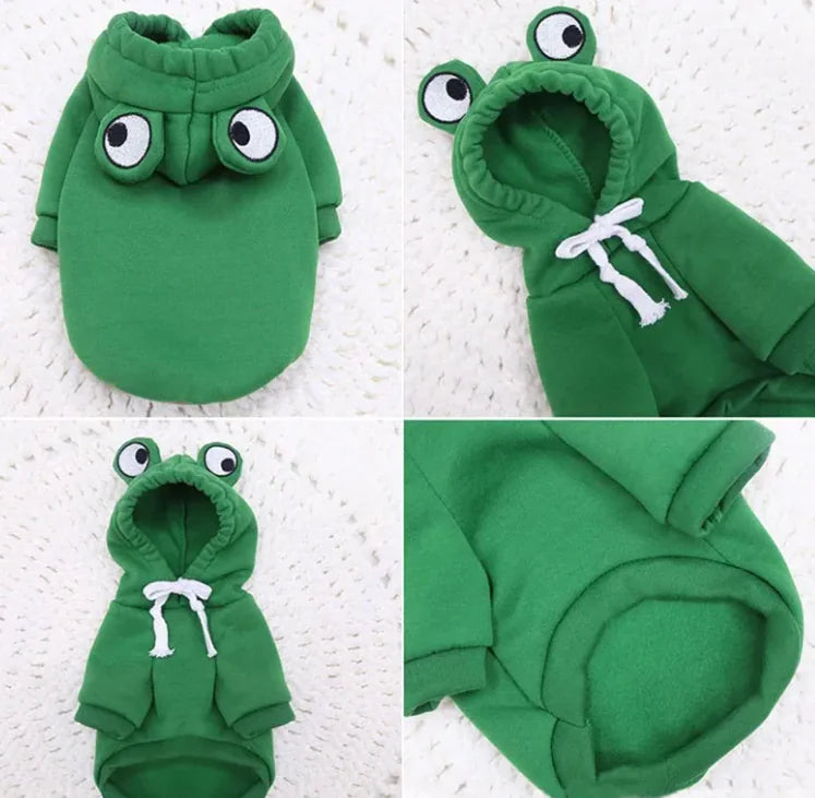 Soft Warm Cat Clothes – Cozy Frog Costume Hoodie for Cats