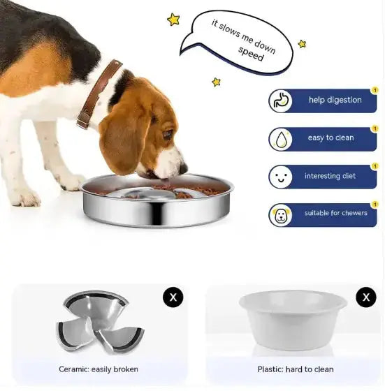 Stainless steel pet bowl with raised neck support for ergonomic feeding