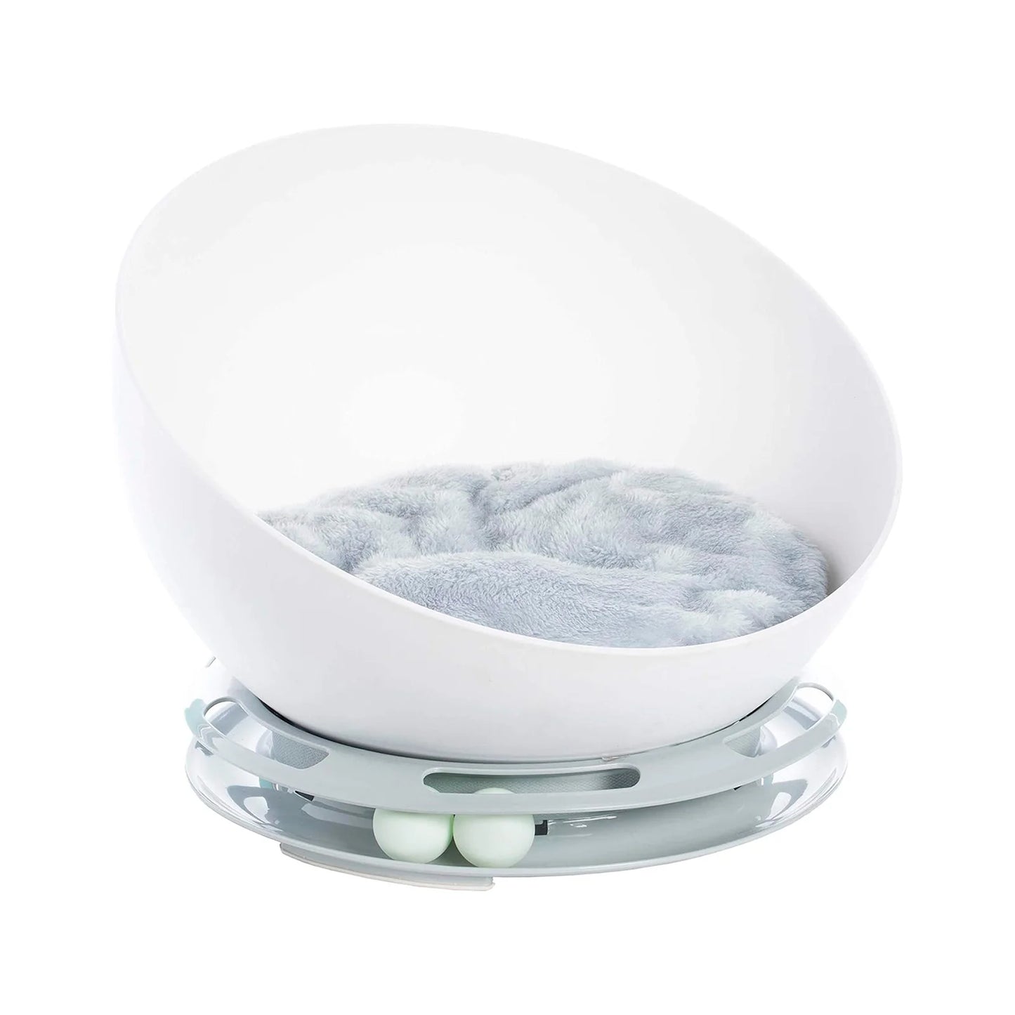 2-in-1 Mochi Round Cat Bed with Built-In Rolling Toy