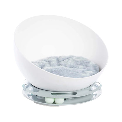 2-in-1 Mochi Round Cat Bed with Built-In Rolling Toy