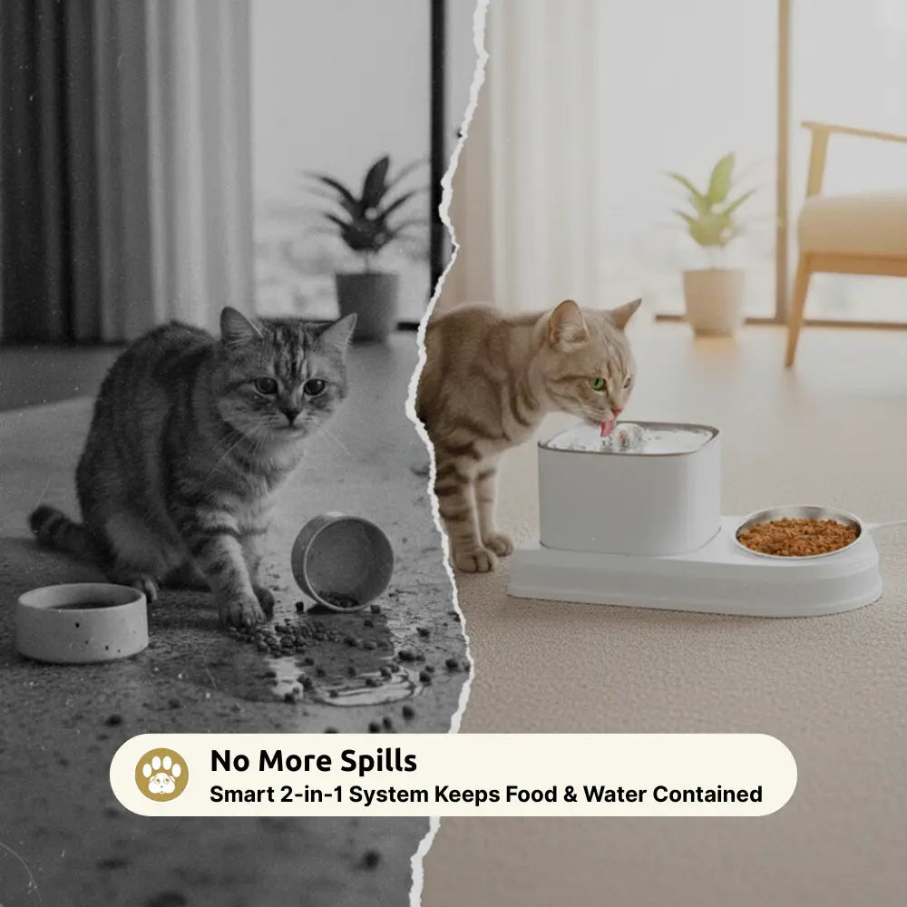 Automatic Cat Water Fountain with Feeding Bowl