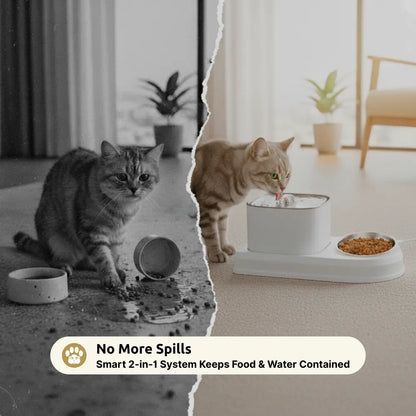 Automatic Cat Water Fountain with Feeding Bowl