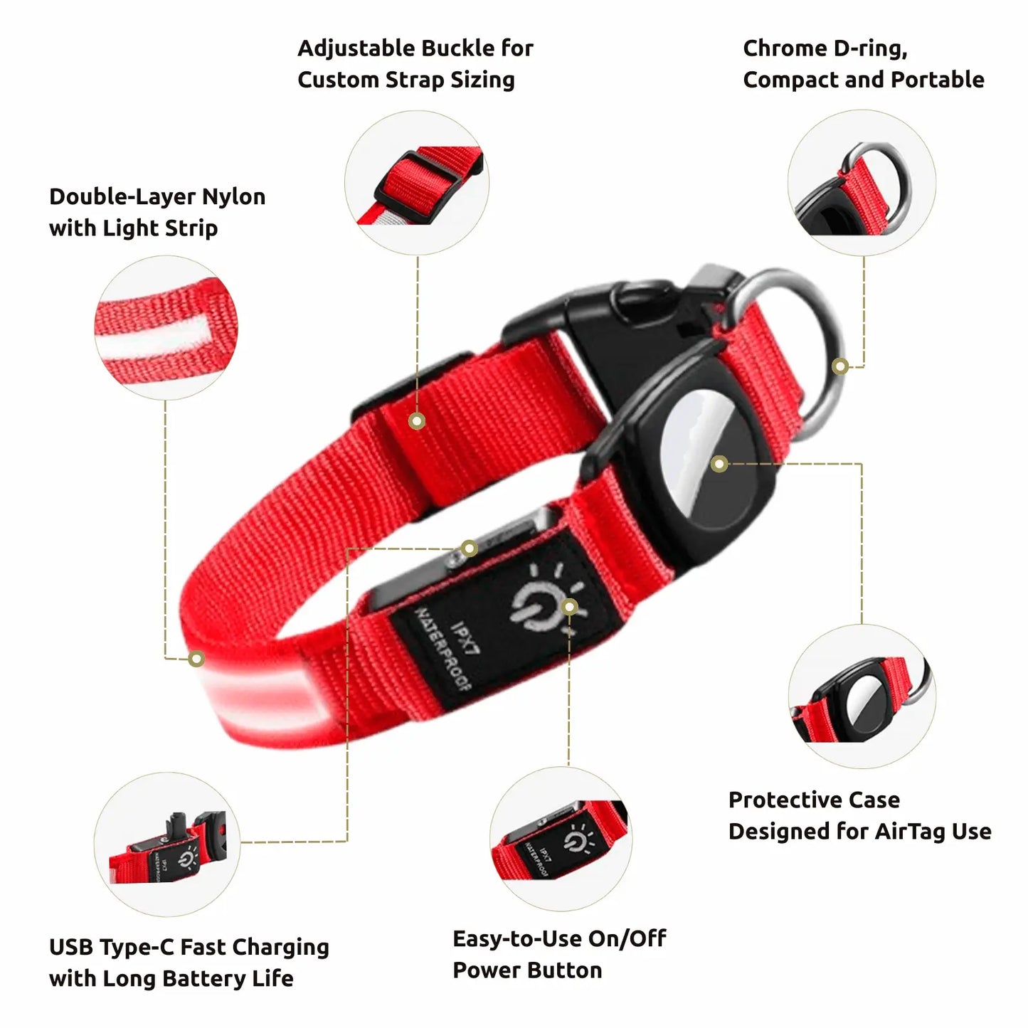 Luminous LED AirTag Dog Collar