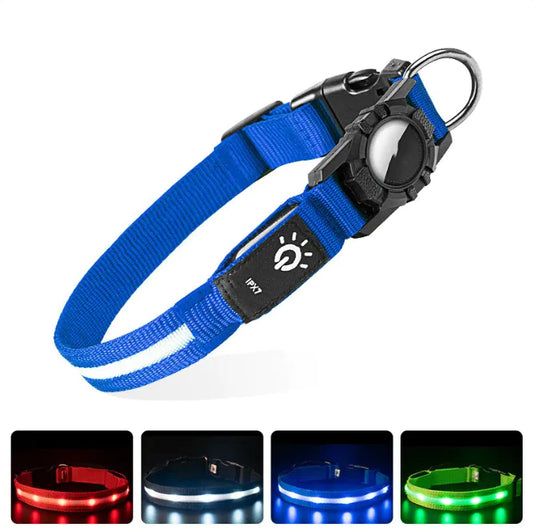 Luminous LED AirTag Dog Collar – Waterproof, Adjustable & Night-Safe with Apple AirTag Support