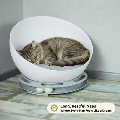 2-in-1 Mochi Round Cat Bed with Built-In Rolling Toy